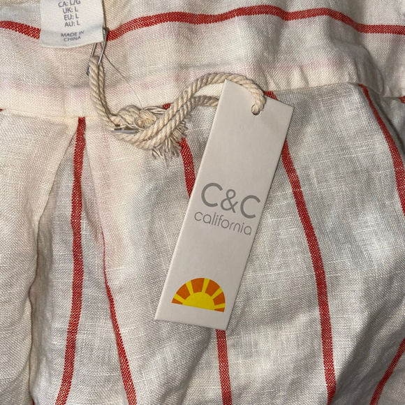 Women's C&C California Linen Red and Cream Striped Sleeveless Top Size L NWT - Picture 4 of 5